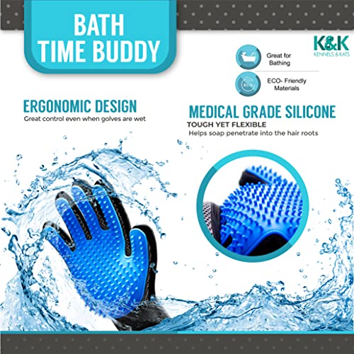 [Premium]K&K Pet Grooming Glove Gift Set. Easy, Mess Free Deshedding for Cat/Dog/Horse. One Pair Gentle BPA free Mitt+FREE Bath Brush for all Pet Hair Removal Needs-For a Clean Home & Happy Fur Babies