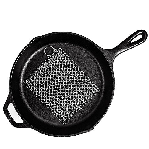 Cast Iron Cleaner with Durable Plastic Pan Grill Scrapers SENHAI 7 x7 inch Stainless Steel Chain Scrubber for Skillets Griddles Pans or Woks and More