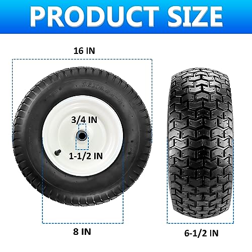 16x6.50-8" Lawn Mower Tire and Wheel with 3/4" Iron Bushing, 3" Offset Hub 4 Ply Heavy Duty Replacement for Craftsman Mower, Garden Lawn Tractors (2-Pack)