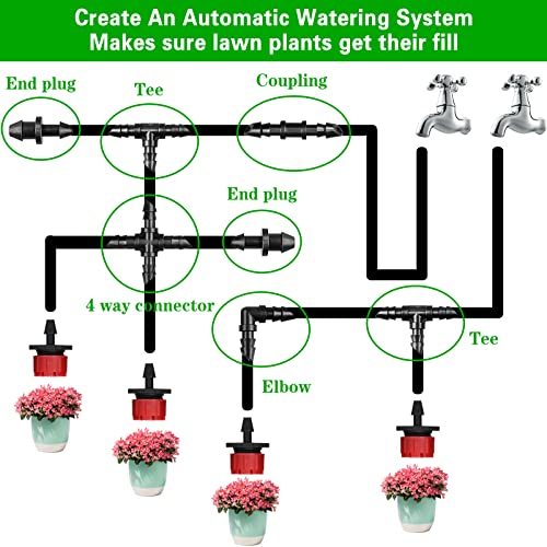 Gardrip 1/4 Inch Drip Irrigation Fittings Kit：200 Pieces Drip Irrigation Parts for 1/4" Drip Irrigation Tubing Drip Line Irrigation Barbed Connectors for Garden Drip Irrigation System 85 Couplings 60 Tees 20 Elbows 25 Plugs 10 Crosses