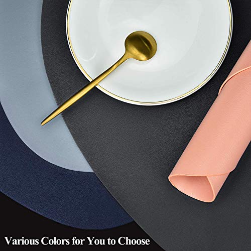 JTX Placemats Set of 2 Round Leather Placemats for Dining Table Heat-Resistant Non-Slip Washable Insulation Place Mats for Kitchen Nordic Style Placemats (Blue)