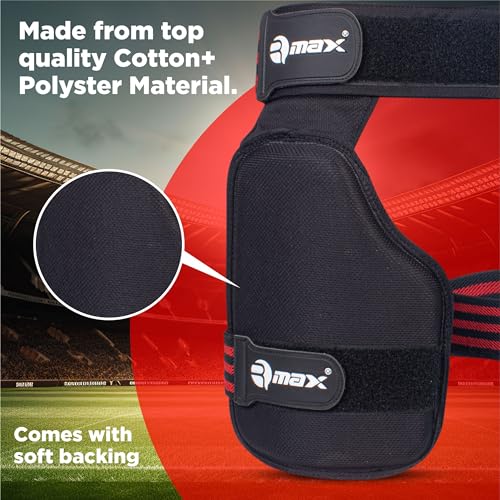 RMAX Lower Body Protection Cricket Thigh Pad Double Inner Thigh Pad Cricket Thigh Guard for Right Hand Batsman (Black)