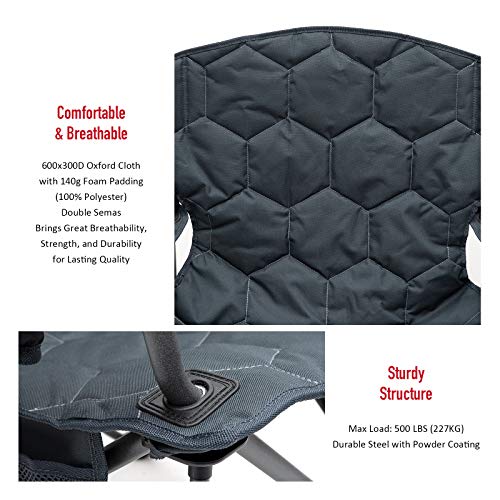 SunnyFeel XL Oversized Folding Camping Chair, Heavy Duty Padded Camp Chairs, Portable with Armrest for Tall People Outdoor/Beach/Travel/Picnic (Grey)