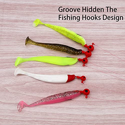 Funzhan 50Pcs Fishing Soft Baits Lures Kit Plastic Paddle Tail Shad  Catfishing Swimbaits Saltwater Freshwater for Bass Pike Walleye Crappie  Trout Crappie Box