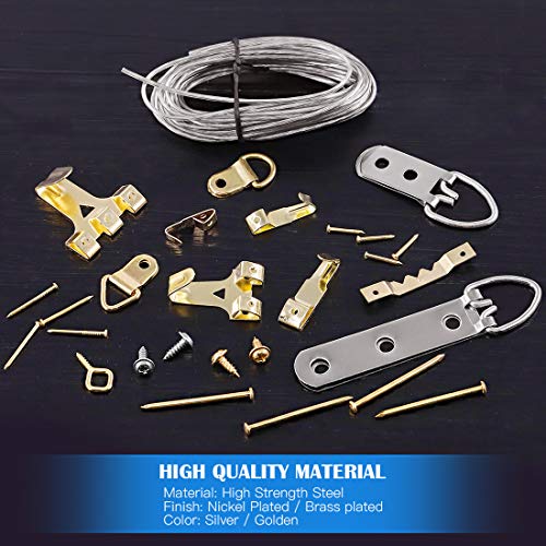 Glarks 500Pcs Picture Hanging Kit, Heavy Duty Picture Hanger Frame Hook Hardware with Nails, Hooks, Hanging Wire, Screw Eyes, D Ring and Sawtooth Hanger for Frame Hanging Wall Mounting
