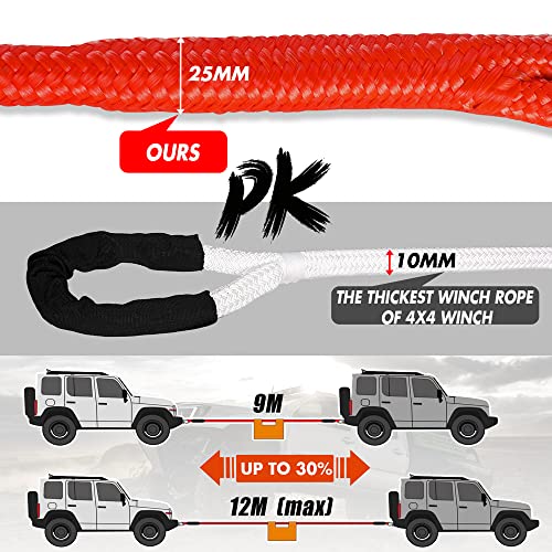 X-Bull Recovery Tow Strap Kinetic Rope 1" x 30Ft/9M with 2 Soft Shackles 15T/33000LBS Strength for Heavy Duty Winch 4x4 4WD Automotive Vehicle Stuck in Sand Mud Snow