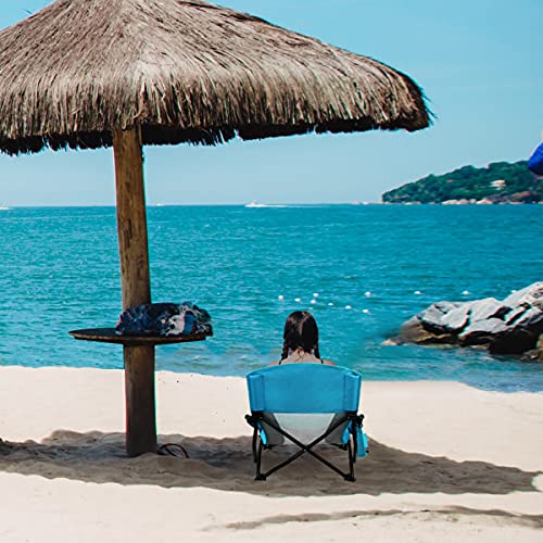 Oileus Low Beach Chair for Beach Tent & Shelter & Camping | Outdoor Ultralight Backpacking Folding Recliner Chairs with Cup Holder & Storage Bag, Carry Bag, Breeze Mesh Back, Compact Duty 1 Pcs Chair