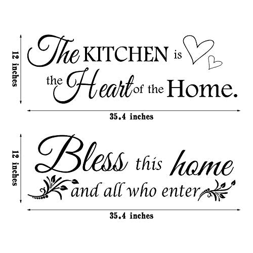 2 Sheets Vinyl Wall Quote The Kitchen Quote Wall Stickers Bless This Home and All Who Enter Kitchen Vinyl Wall Quote Art Dining Room Entryway and Living Room Wall Decal Home Decor, 12 x 35.4 Inch