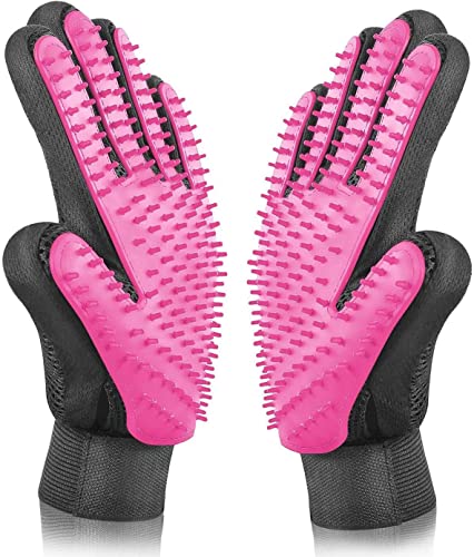 BYETOO Pet Dog Cat Grooming Glove with 261Tips,Gentle Deshedding Brush Glove,Efficient Pet Hair Remover Mitt,Massage Tool with Enhanced Five Finger Design,for Dog,Cat,Rabbit,Horse with Long/Short Fur