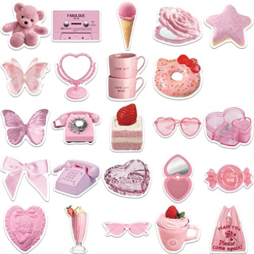 ZDY Pink Stickers for Hydro Flask|50 Pcs Water Bottle Stickers for Girls, Cute Vinyl Waterproof Laptop Skateboard Stickers, Aesthetic Car Decals Computer Stickers for Kids Teens(A126)