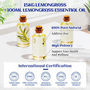 HIQILI Lemongrass Essential Oil, 100% Pure Natural Undiluted Premium Oils - 3.38 Fl. Oz