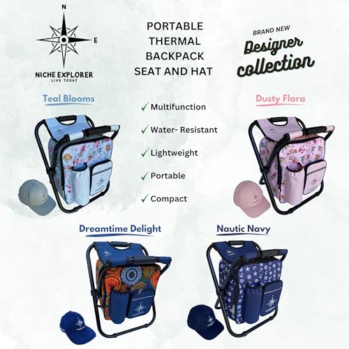 Our Stunning TealBlue Fun Backpack Cooler Chair Kit. Stylish Ultra-Light, Thermal, Insulated Bag & Seat for Camping, Fishing, and Beach Trips. Perfect Men Women and Girls Outdoor Adventures.