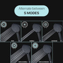 Azure's Premium High Pressure 5-Mode Self Cleaning Handheld Shower Head - Enjoy a Multifunctional Water Saving Hand held System with Descaling Technology - ABS - WELS & Watermark - Matt Black