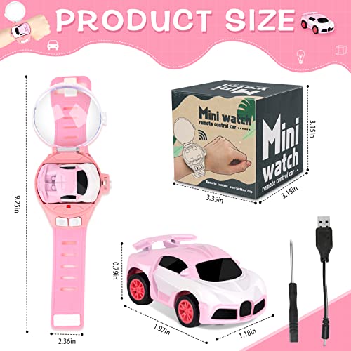 Zoomarlous Remote Control Car Watch Toys, 2.4 GHz Wrist RC Racing Car Watch, Mini RC Car Watch for Boys, Interactive Car Game Toys, Birthday Gifts for Boys and Girls (Pink)