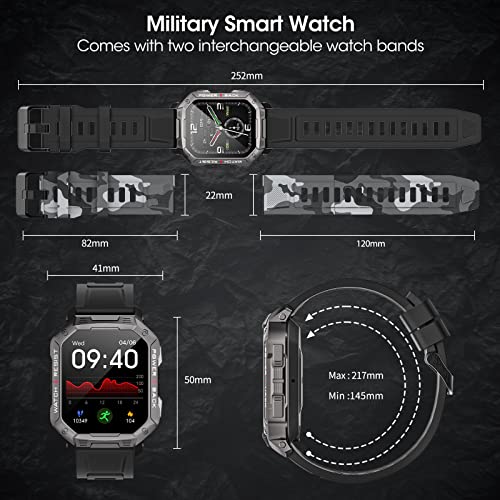 Military Smart Watch for Men (Answer/Make Call), 2023 Newest 1.83" Waterproof Tactical Smartwatch for Android iOS iPhones, Bluetooth Call Outdoor Sports Fitness Tracker with Heart Rate, Pedometer