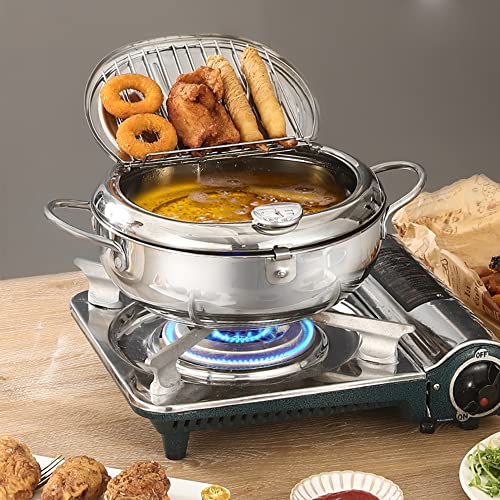 Deep Fryer Pot, 304 Stainless Steel Frying Pot, Tempura Fry Pot, Small Deep Fryer for Kitchen Fries, Shrimp, Chicken Nuggets, Squid, Fish Fryer, 2.2L