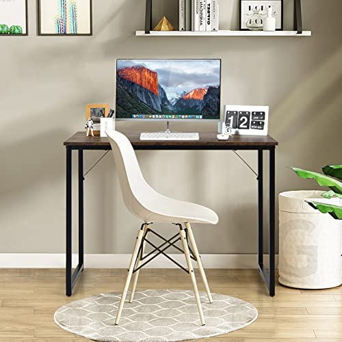 Giantex Computer Desk, 100cm Study Writing Desk w/Heavy Duty Steel Frame, PC Workstation Modern Simple Style Laptop Table for Home Office, Study Room, Bedroom, Easy Assembly (Rustic Brown)