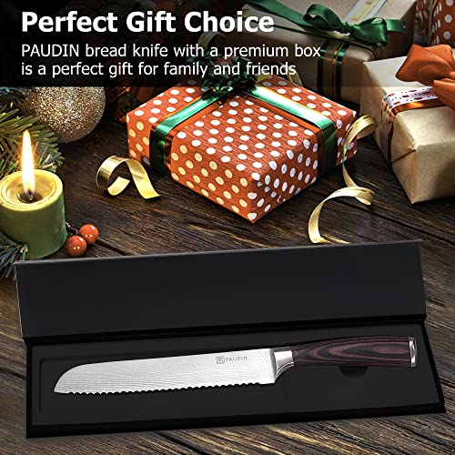 PAUDIN Bread Knife, 8 Inch Bread Slicing Knife, German High Carbon Stainless Steel Serrated Edge Knife with Ergonomic Handle, for Homemade, Crusty Bread
