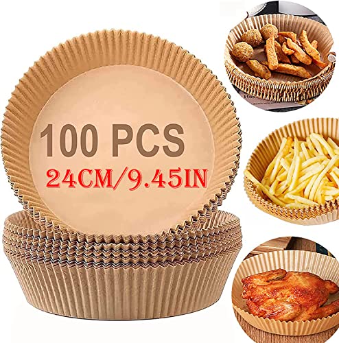 𝟭𝟬𝟬 𝗣𝗖𝗦 Air Fryer Disposable Paper Liner, 𝗕𝗶𝗴 𝗔𝗶𝗿 𝗙𝗿𝘆𝗲𝗿 𝗟𝗶𝗻𝗲𝗿𝘀 Bowl, Non-Stick Disposable,Food Grade Parchment for Baking,Roasting,Microwave,Kitchen use… (20cm)