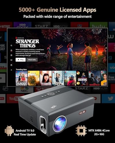 UHD Smart Movie Projector Daytime use Wireless WiFi Home Theater Projector for Gaming Camping,800Ansi Lumen Android TV Native 1080P LCD LED Projector Daylight with LAN HDMI USB Digital Zoom