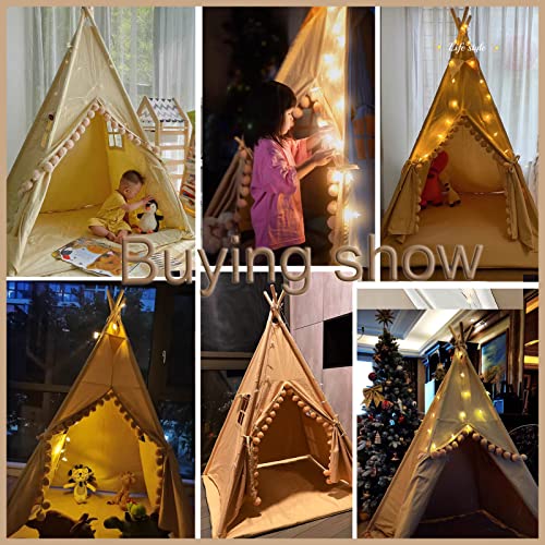 RONG FA Kids Teepee Tent with White Pom Pom - Indoor Play Teepee for Children Boys Portable Play House