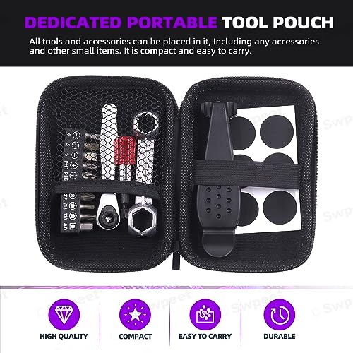 Swpeet 21Pcs Bike Repair Tool Kit Set, Bicycle Multi-Tool Kit, Portable Patch Repair Kit, Includes Tire Lever, Ratchet Wrench, Bone Wrench, Magnetic Bit Extender, Sticky Patches, Screw Head Bits