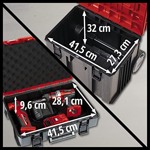 Einhell E-Case Tower Tool Storage System - 3 Stackable Cases with Wheels and Telescopic Handle - Power Tool Box, Lockable, Protective Storage and Transport of Tools and Accessories