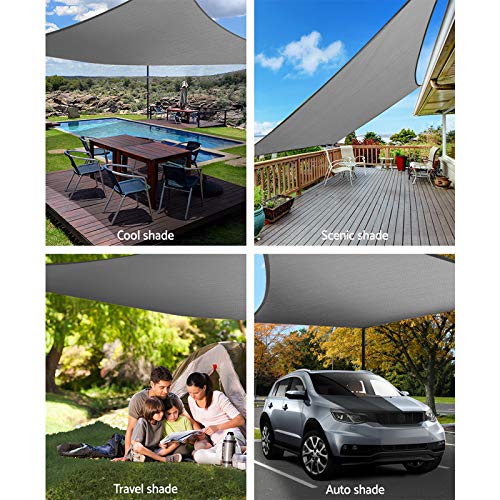 Instahut Shade Sail Rectangle 4 x 6m Sunshade Cloth Shadecloth Sun Block Outdoor Marquee Canopy Shelter Cover for Beach Pool Patio Backyard Lawn Garden Carport Fence Greenhouse, Grey 98% UV Blockage