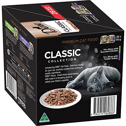 Dine Classic Collection with Chicken Slices Plus Turkey Slices Wet Cat Food, 85 g (Pack of 28)
