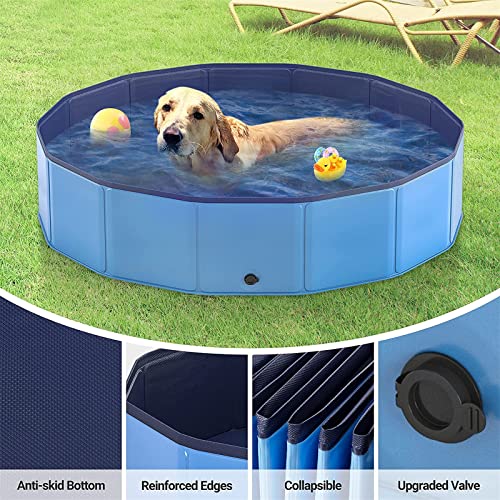 Pet Pool and Bathing Tub - Foldable Kiddie Pool Toys for Toddlers Boys Girls Gifts, Bath Swimming Pool for Large Dogs Cats in Backyard Garden (Blue, 120 x 30cm)