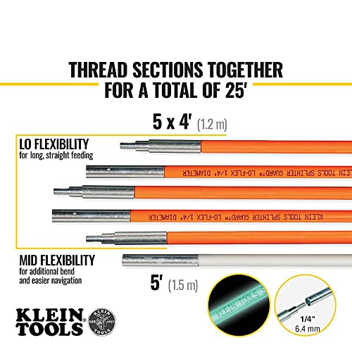 KLEIN TOOLS Fish and Glow Rod Set, Extra Durable, Lightweight and Available in a Variety of Lengths and flexibilities, 56325, 25-Feet