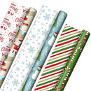 Hallmark Reversible Christmas Wrapping Paper (3 Rolls: 120 sq. ft. TTL) Rustic Santa, Papercraft Snowmen, Candy Canes, Stripes, Snowflakes, Merry Christmas to You