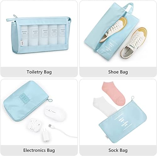 Packing Cubes, 9 Set Packing Cubes with Shoe Bag & Electronics Bag - Luggage Organizers Suitcase Travel Accessories (Sky Blue)