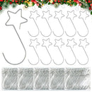 100pcs Christmas Ornament Hook, Christmas Tree Hooks, Christmas Wreath Hook, Reusable Home Xmas Tree Decoration Accessories Steel Star Shaped Party Outdoor Holiday Metal Lights (Silver)