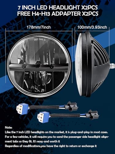 ZIMABLUE 7 inch LED Headlight 2PCS Cool White High Low Beam Plug and Play 7" round Headlights H6024 LED Headlight DOT Approved Compatible with Jeep Wrangler JK TJ CJ, Truck SUV etc