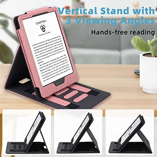 WALNEW Flip Case for All-New Kindle 11th Generation (2022 Released) – Two Hand Straps PU Leather Vertical Multi-Viewing Stand Cover with Auto Wake/Sleep Fits Kindle 11th Generation 2022