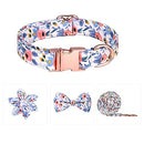 Dog Collar with Flower and Bow Tie，Adjustable Metal Buckle Floral Pattern Dog Collar for Girl Dog Boy Dog Small Medium Large Dog (S-Neck 10-16.5", Width 0.59", Blue)