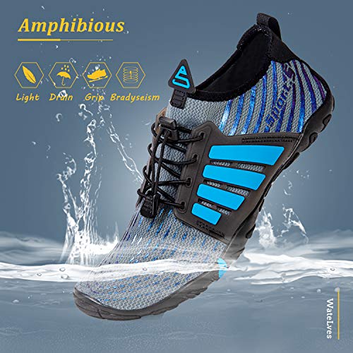 WateLves Water Shoes Mens Womens Beach Swim Shoes Quick-Dry Aqua Socks Pool Shoes for Surf Yoga Water Aerobics, B/Blue Gray, 8.5 Women/7 Men