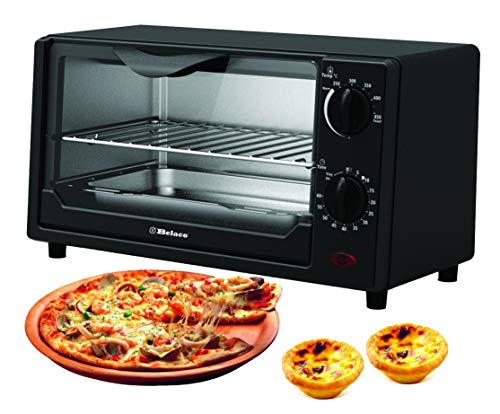 Belaco Mini 9L Toaster Oven Tabletop Cooking Baking Portable Oven 650w 100-250° Stainless Steel Heating Tube incl. Baking Tray & Wire Rack