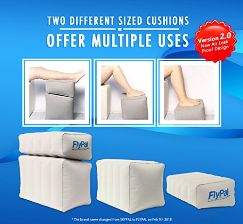 FLYPAL Inflatable Foot Rest for Air Travel, U.S Patented 2 in 1 Design, Blow-Up Pillow Cushion for Home, Office and Kids to Sleep on Long Flights, 17“x11 x17, Grey.