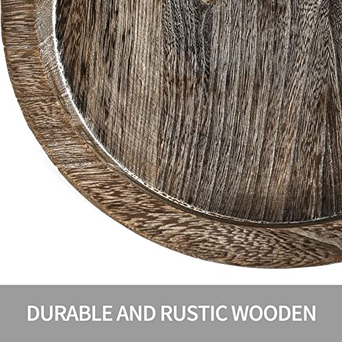 Rustic Wood Tray Candle Holder Set of 2, Large Round Wooden Catch-All Holders, Natural Farmhouse Coffee Decorative, Table Accessories for Home, Kitchen, Dining Room