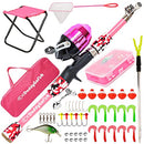 DaddyGoFish Kids Fishing Pole - Rod Reel Combo Tackle Box Starter Set - First Year Small Dock Gear Kit for Boys Girls Toddler Youth Age Beginner Little Children Junior Anglers (Pink, 4ft)