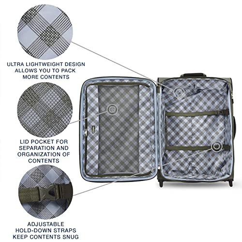 Travelpro Maxlite 5 Softside Expandable Upright 2 Wheel Luggage, Lightweight Suitcase, Men and Women, Slate Green, Checked-Medium 26-Inch, Maxlite 5 Softside Lightweight Expandable Upright Luggage