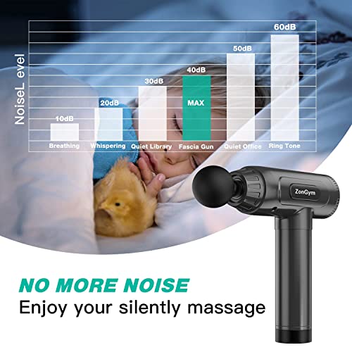 ZonGym Massage Gun, Deep Tissue, Percussion Muscle Massager, Quiet Hand Massager for Muscle, Neck, Back, Shoulder Pain Relief, LCD Touch Screen with 10 Heads, Black