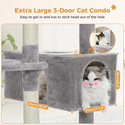 PAWZ Road Large Cat Tree, 72 Inches Cat Tower for Large Cats, Cat Condo with Sisal-Covered Scratching Posts and Pads, 2 Padded Perch, Dual Condo and Basket for Indoor Cats-Gray (AM01-AMT0204GY)