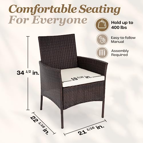 IDZO Wicker Dining Chairs Set of 4, 400Ibs Capacity All-Weather Outdoor Patio with Powder Coated Steel Frame, Removable Seat Cushion, Easy Assembly, 24.5" D x 25.75" W x 34.5" H, Multi-Brown