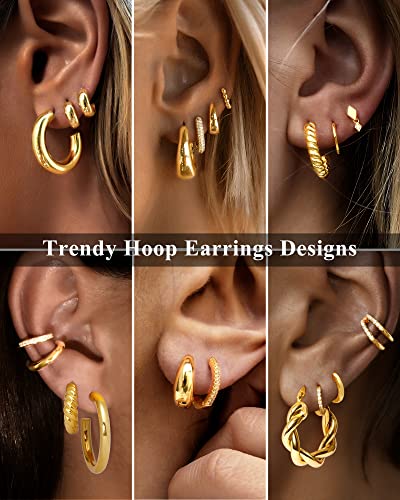 adoyi 9 Pairs Gold Hoop Earrings Set for Women Gold Twisted Huggie Hoops Earrings 14K Plated for Girls Gift Lightweight, Copper, No Gemstone