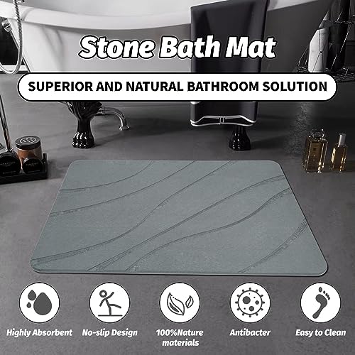 Stone Bath Mat, Diatomaceous Earth Shower Mat, 23.5'' x 15'' | Quick-Dry Absorbent Non-Slip Bathroom Floor Rug | Versatile, Eco-Friendly, & Easy to Clean (Graphite Grey)