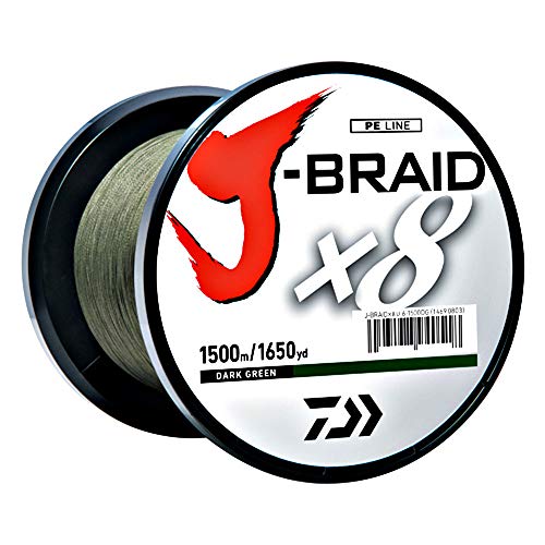 Daiwa J-Braid 300M 8-Strand Woven Round Braid Line, Dark Green, 15 lb