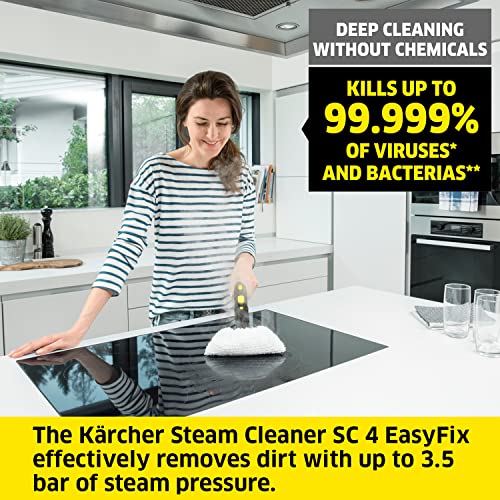 Kärcher Steam Cleaner SC 4 EasyFix, steam Pressure: 3.5 bar, Heating time: 4 min, Power: 2000 W, Surface Power: 100 m², 2-Tank System: 0.5 l+0.8 l, with Floor Cleaning Set EasyFix, nozzles and Covers